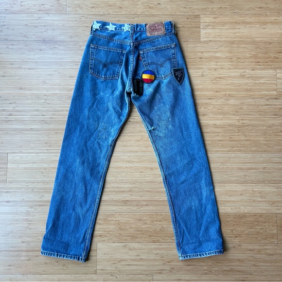 ICONS Objects of Devotion x LEVI'S Vintage 501 Jeans Size 28 Distressed Patches - Picture 12 of 13